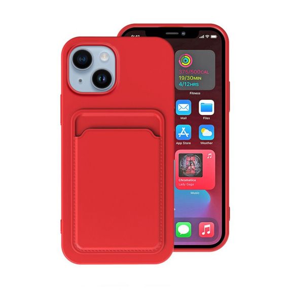 iphone 14 silikonskal med korthallare rod