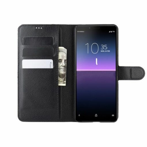 sony xperia 10 iii planboksfodral med stativ svart 2