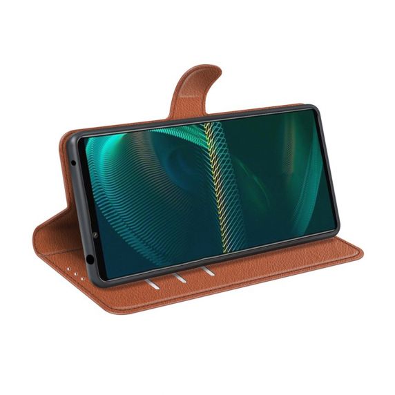 sony xperia 5 iii planboksfodral med stativ brun 2