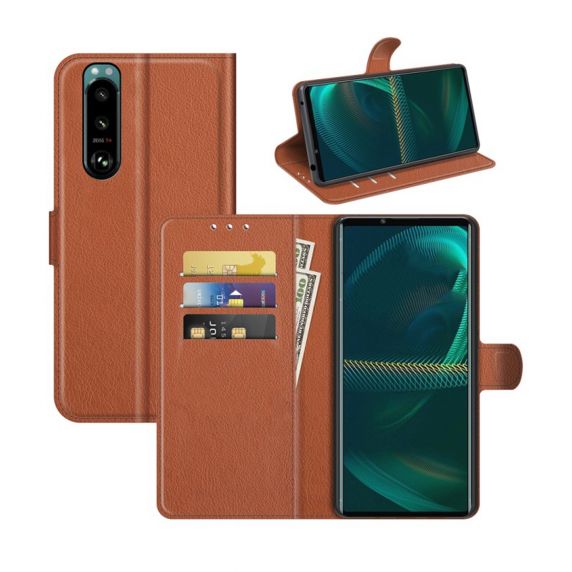 sony xperia 5 iii planboksfodral med stativ brun 5