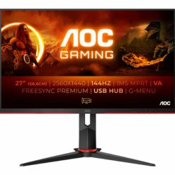 aoc gaming q27g2u bk 27 2560 x 1440 hdmi displayport 144hz pivot skaerm 1