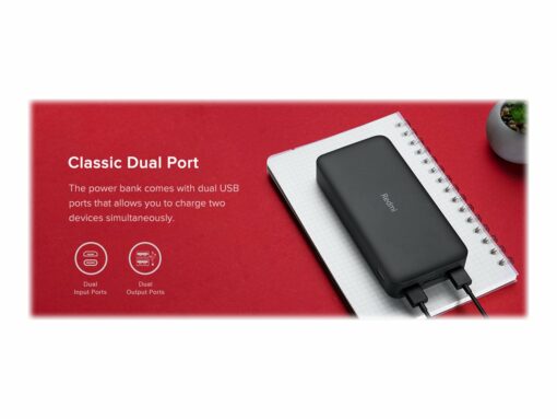 Xiaomi Redmi Stromforsorjningsbank 20000 mAh 74 Wh 18 Watt 3.6 A Fast Charge 2 utdatakontakter USB svart 4