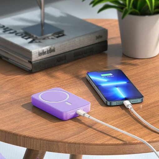 powerbank magnetisk med tradlos laddning 10000 mah lila 5