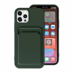 iPhone 15 Pro Mobilskal Silikon med Korthållare - Grön