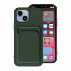 iPhone 15 Mobilskal Silikon med Korthållare Grön