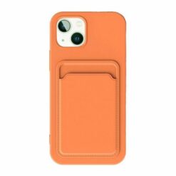 iPhone 15 Mobilskal Silikon med Korthållare Orange