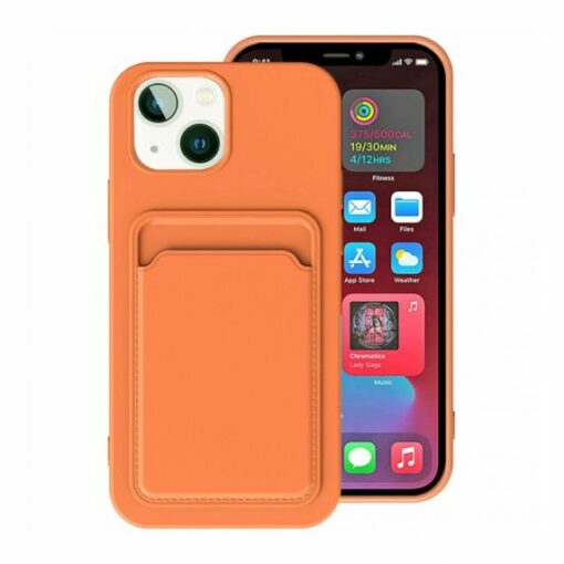 iPhone 15 Mobilskal Silikon med Korthållare Orange