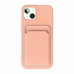 iPhone 15 Mobilskal Silikon med Korthållare Rosa