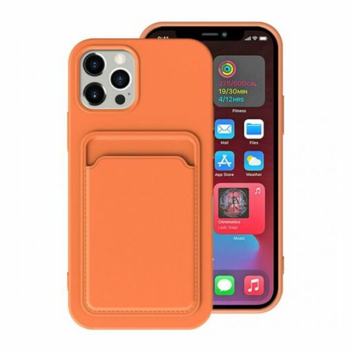 iPhone 15 Plus Mobilskal Silikon med Korthållare Orange