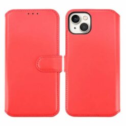 iPhone 15 Plus Plånboksfodral Läder Rvelon Röd