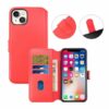 iPhone 15 Plus Plånboksfodral Läder Rvelon Röd
