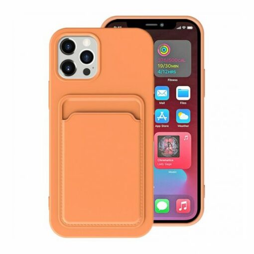 iPhone 15 Pro Max Mobilskal Silikon med Korthållare Orange