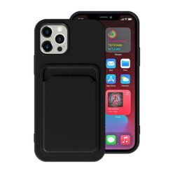 Svart silikonskal med inbyggd korthållare på baksidan till iPhone 15 Pro