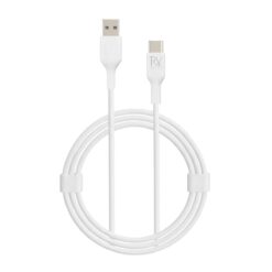 Vit USB-A till USB-C-kabel 1 m, upprullad med kabelhållare
