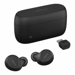 Jabra Evolve2 Buds MS svarta true wireless-hörlurar med laddningsfodral och Link 380c USB-adapter