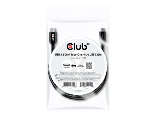 Club 3D USB 2.0 / USB 3.0 / USB 3.2 Gen 1 USB Type C kabel 1m Sort