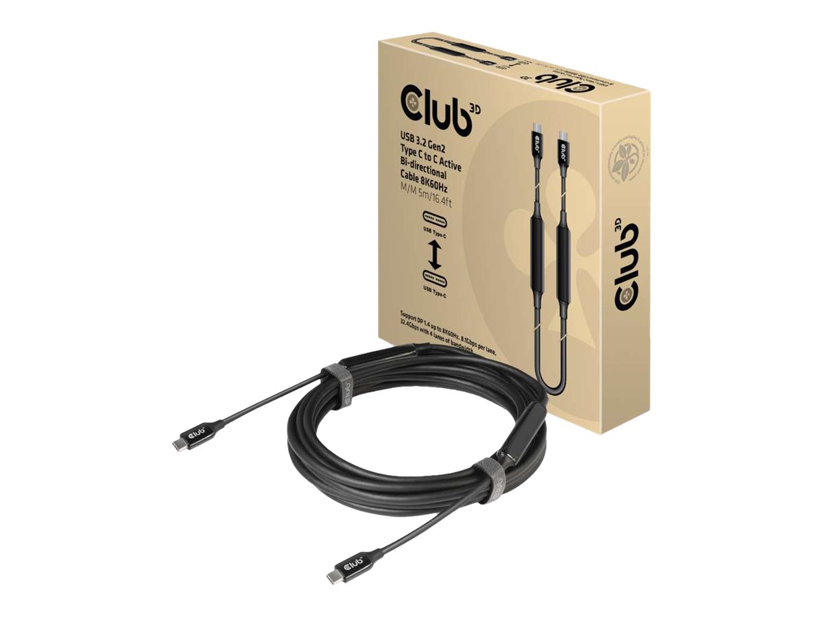 Club 3D USB 3.2 Gen 2 / DisplayPort 1.4 USB Type-C kabel 5m Sort