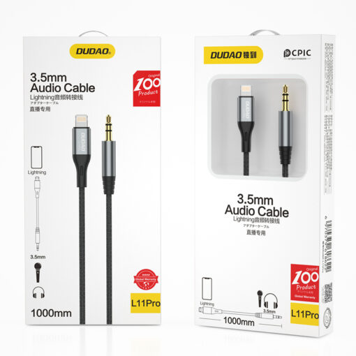 Dudao L11PRO 3.5mm Jack to Lightning cable 1m grå