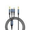 Dudao L12Pro 3.5mm Jack to 3.5mm Jack/USB C/Lightning 3 in 1 cable 1m grå