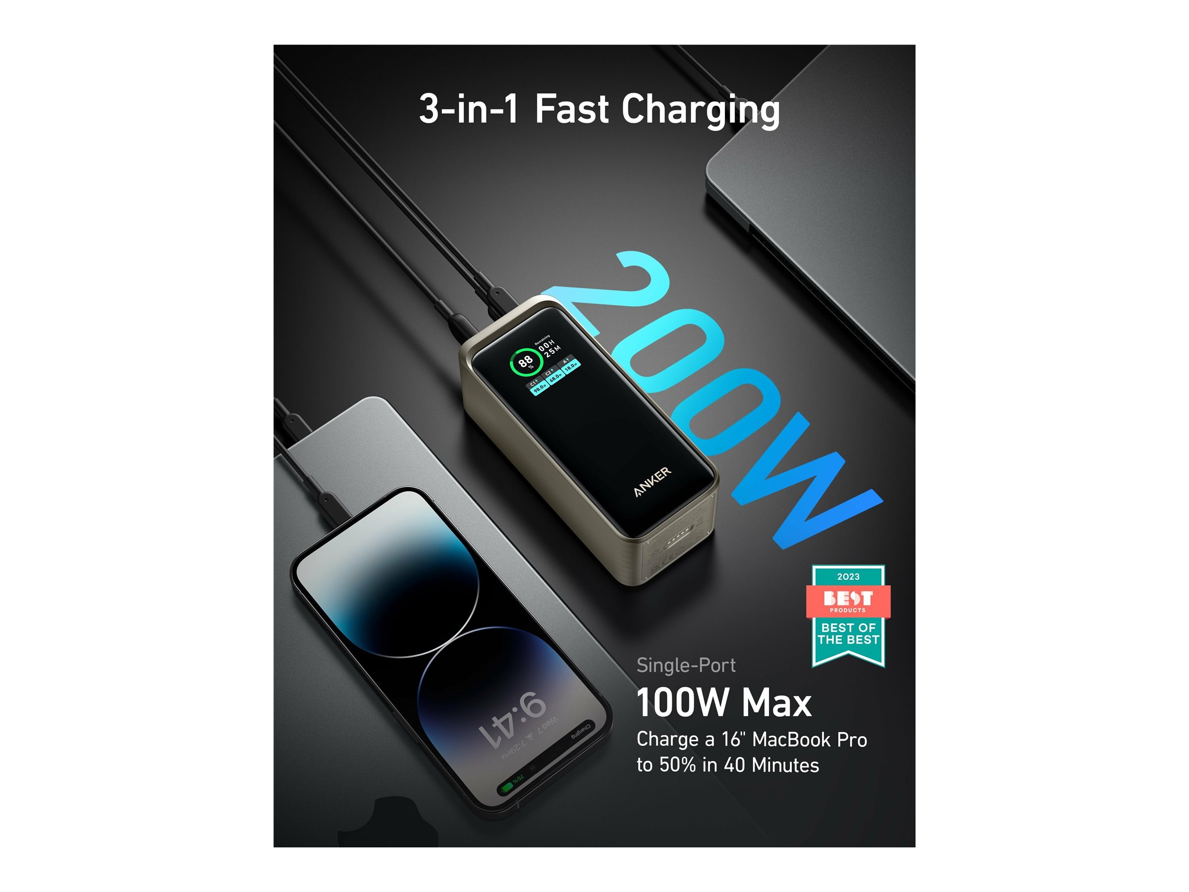 Anker Prime Powerbank 5 : 9 : 10 : 12 : 15 : 20 V 200 Watt 20000 mAh 4