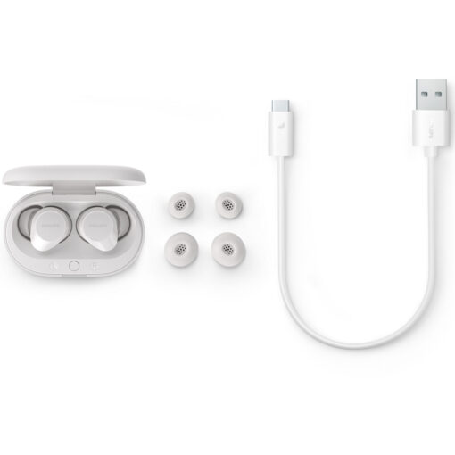 TAT1209WT True Wireless-hörlurar. Små och bekväma. 6+18 tim speltid. IPX4-klass. Vita.