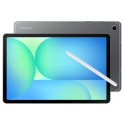 Samsung Galaxy Tab S10 FE 128GB Wi-Fi i grått, sedd framifrån och bakifrån