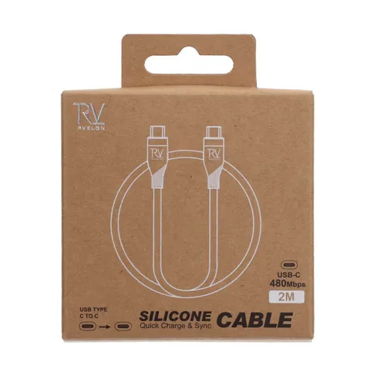 Rvelon USB-C Flätad Laddkabel 60W Snabbladdning 2m - Vit