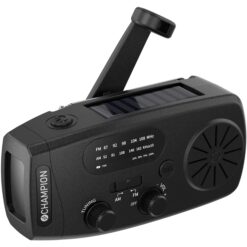 Champion Vevradio med ficklampa och solcell Svart
