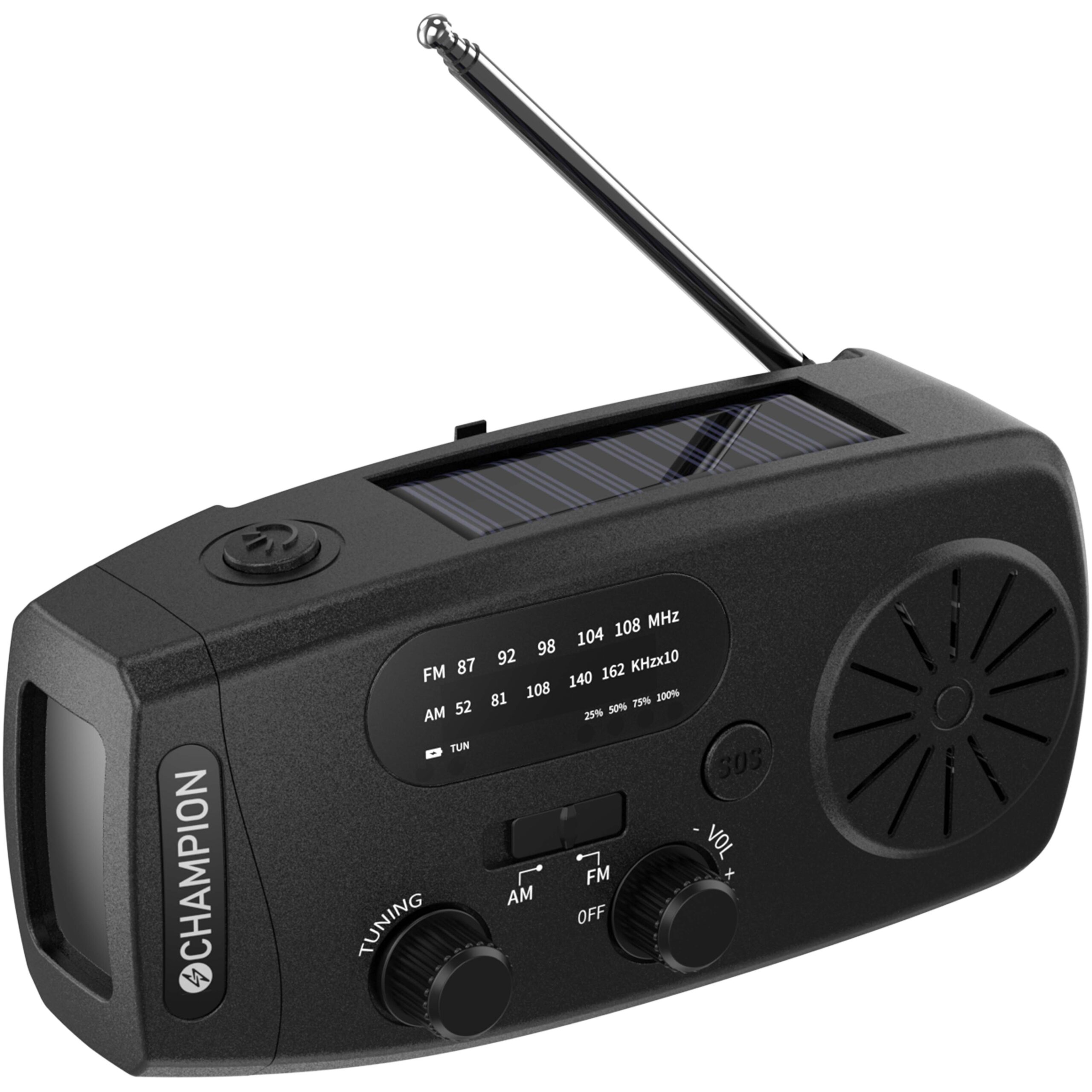 Vevradio med ficklampa och solcell Svart