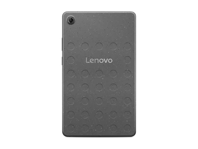 Lenovo Tab One ZAF0 surfplatta i Luna grå, baksida med Lenovo-logotyp