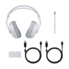 Vitt Logitech G Astro A20 X headset med USB-kablar, mottagare och avtagbar mikrofon
