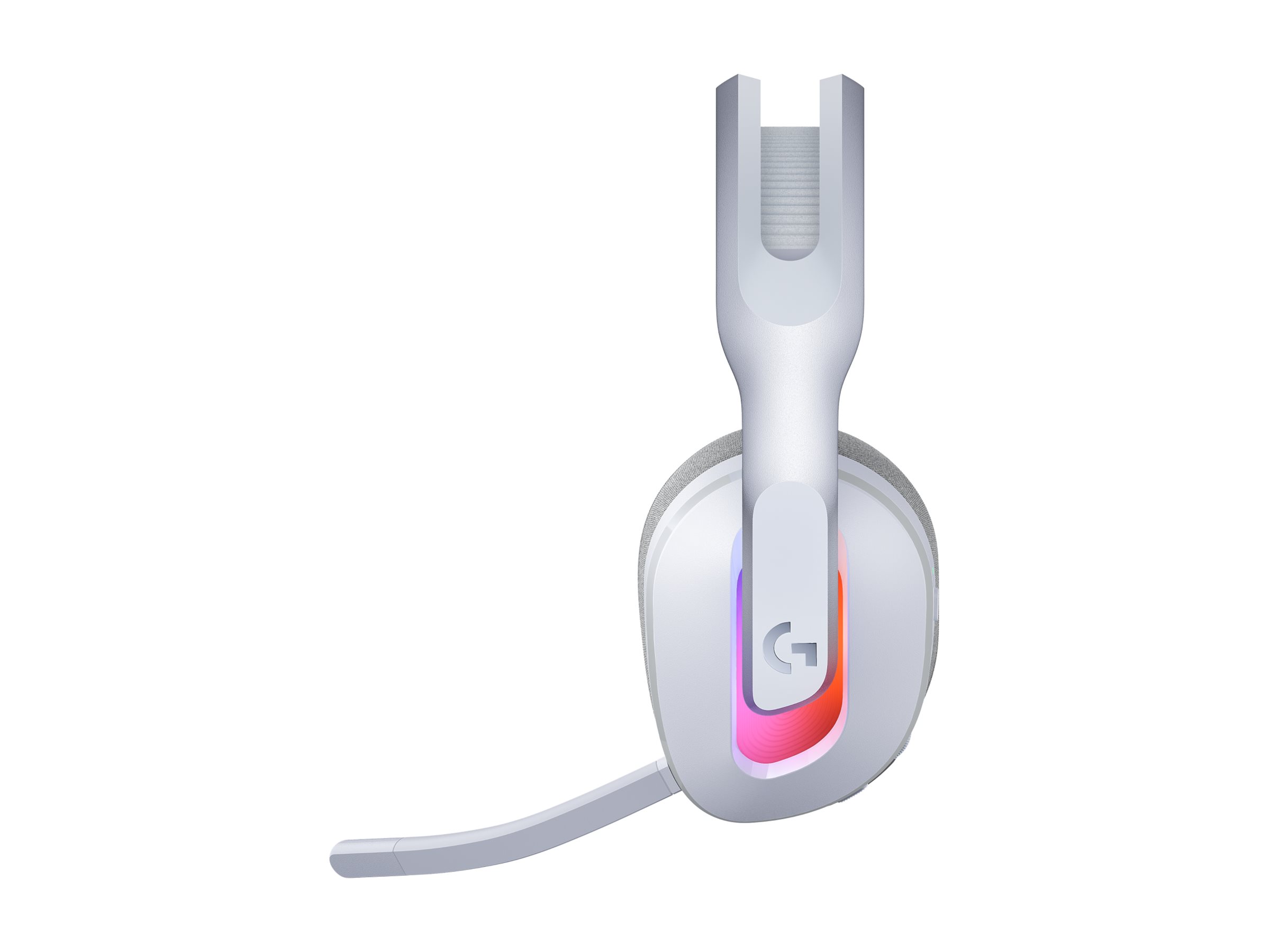 Vitt Logitech G Astro A20 X gaming-headset med boom-mikrofon sett från sidan