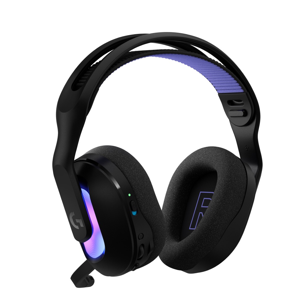 Svart Logitech G522 LIGHTSPEED gaming-headset med avtagbar mikrofon sett snett framifrån