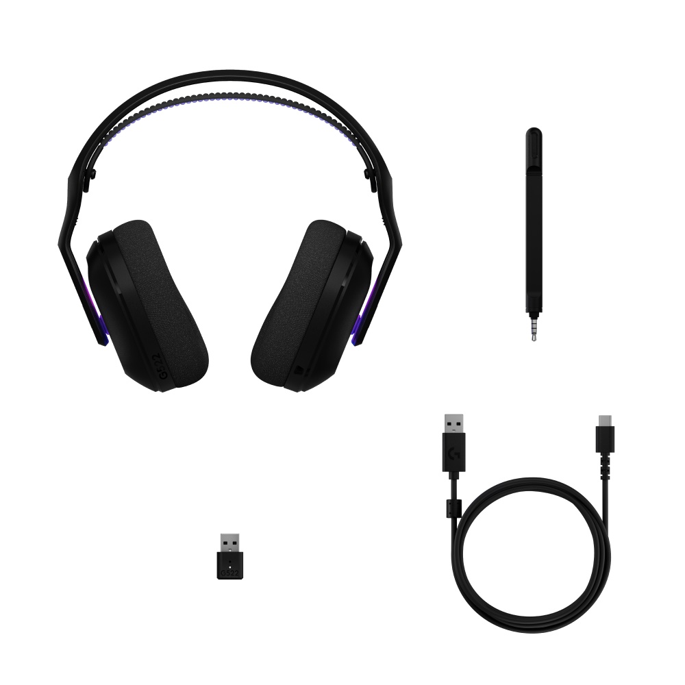 Logitech G522 LIGHTSPEED headset med avtagbar mikrofon, USB-C-kabel och trådlös mottagare