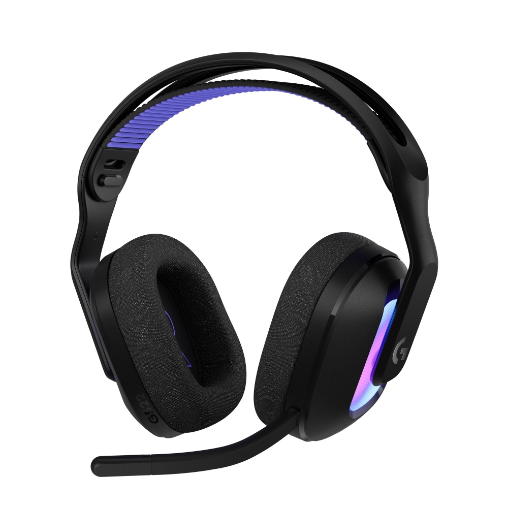 Svart Logitech G522 LIGHTSPEED trådlöst gaming-headset med mikrofon sett framifrån