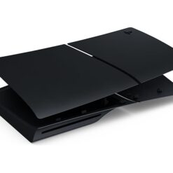 Svart Sony täckset med utbytbara paneler till PlayStation 5 Slim, sett snett uppifrån