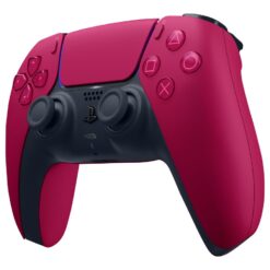 Röd Sony DualSense handkontroll för PS5 sedd snett framifrån