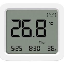 Xiaomi Smart Temperature and Humidity Monitor 3 temperatur- och fuktighetssensor i vitt med LCD-skärm som visar temperatur och luftfuktighet