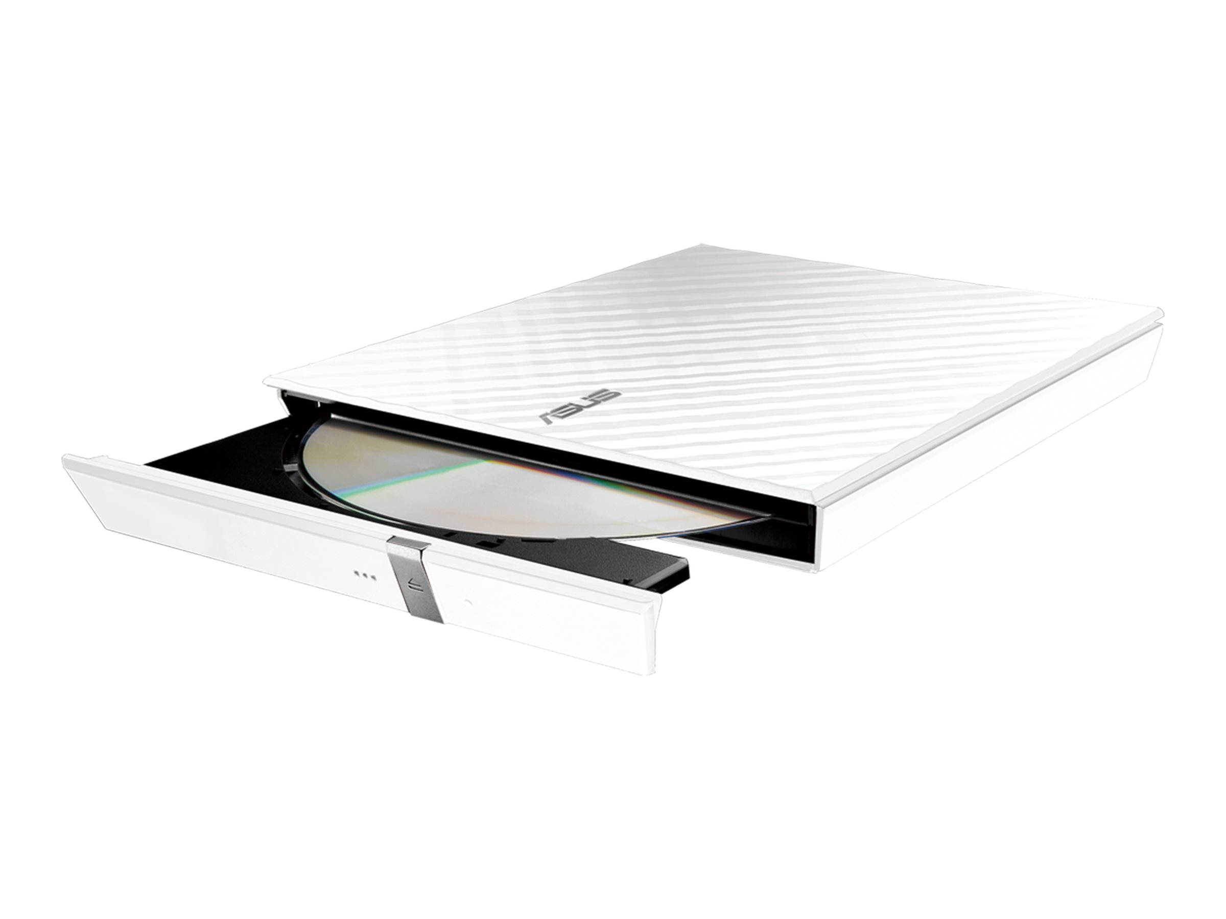 ASUS SDRW-08D2S-U Lite vit extern DVD-brännare med öppet skivfack och skiva