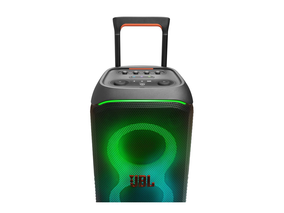 JBL PartyBox Stage 320 med teleskophandtag uppfällt