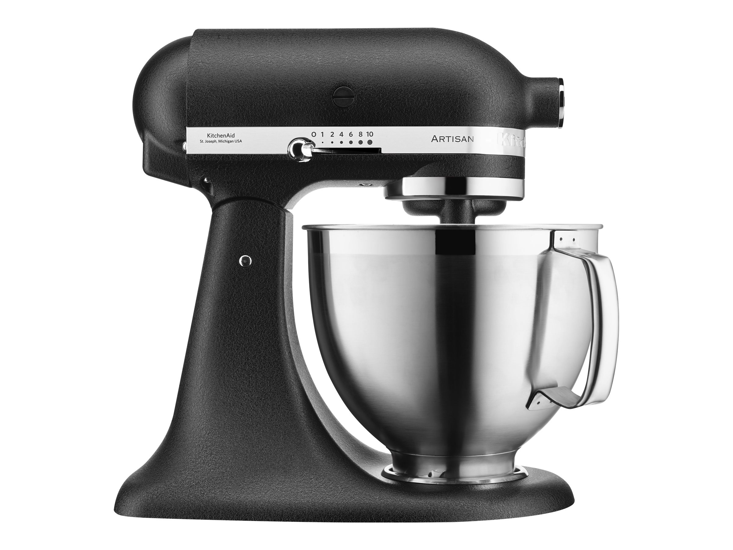KitchenAid Artisan Premium 5KSM185PSEBK köksmaskin i vinkel med hastighetsreglage