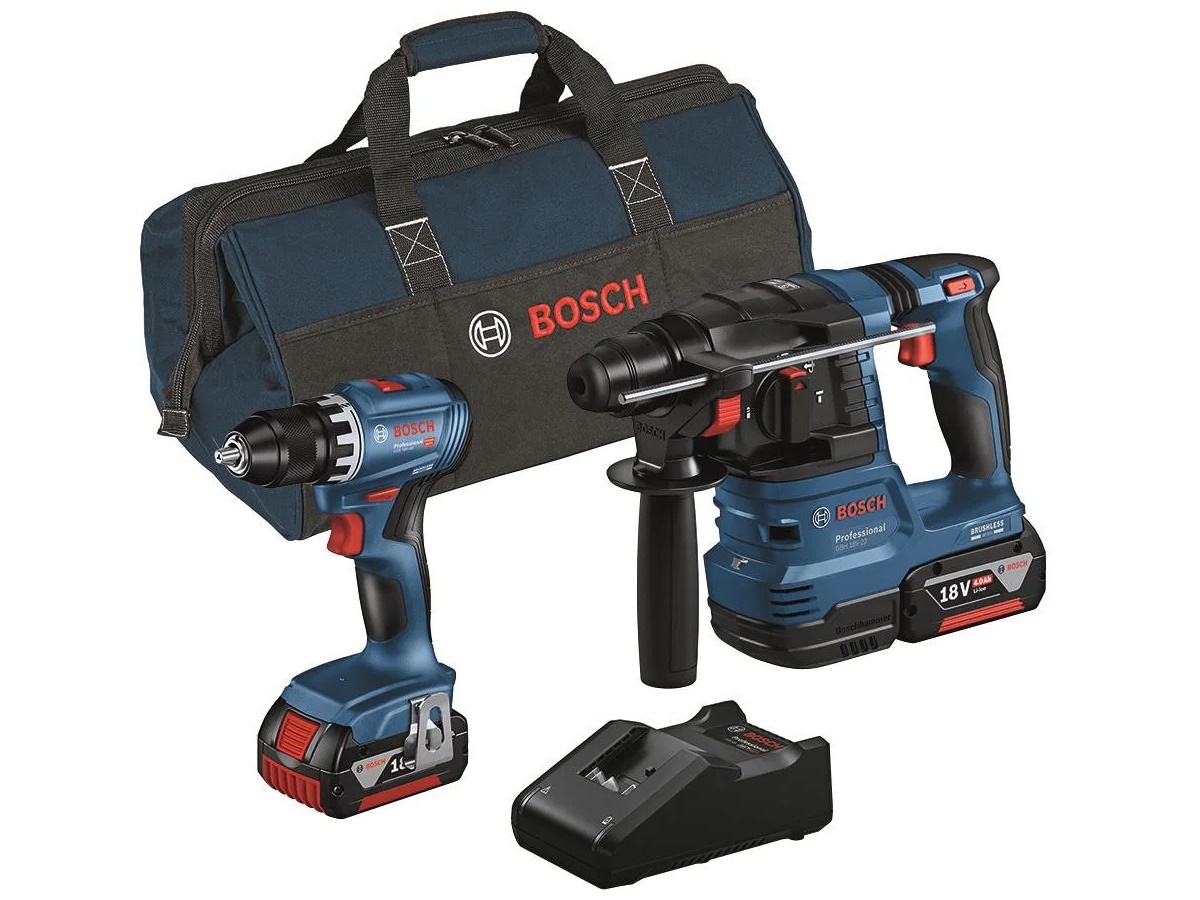 Bosch Professional Combo-Kit – GSR 18V-45 Skruvdragare + GBH 18V-22 Borrhammare + 2×4Ah Batterier