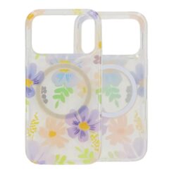 floral print magnetic phone case for iphone 17 max purple yellow 1