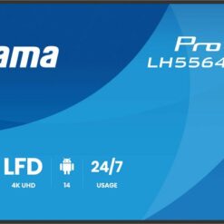 iiyama 55″ digital signage-skärm sidovy med USB-C och HDMI-portar