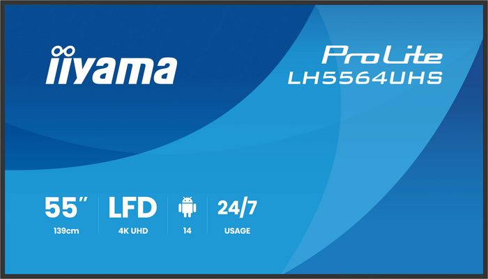 iiyama 55″ digital signage-skärm sidovy med USB-C och HDMI-portar