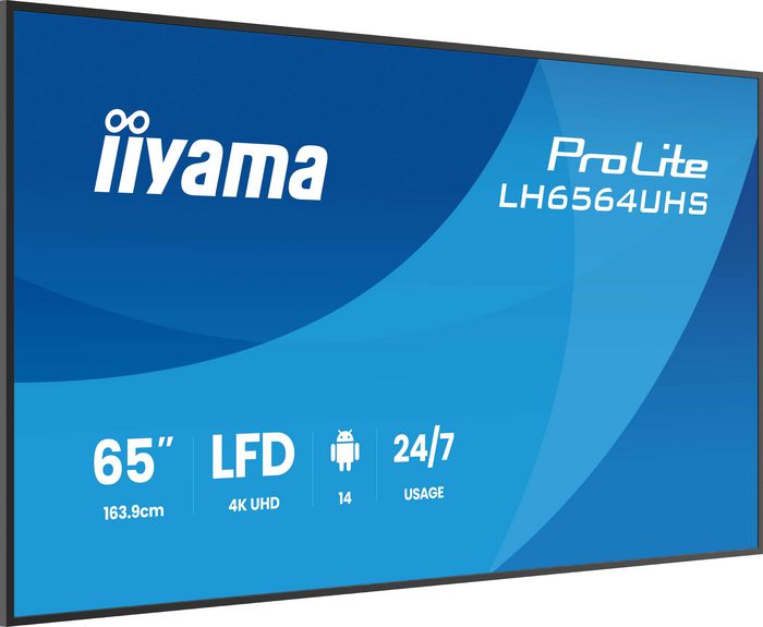 iiyama 65″ 4K signage-skärm bakvy med VESA 500x500 väggfäste
