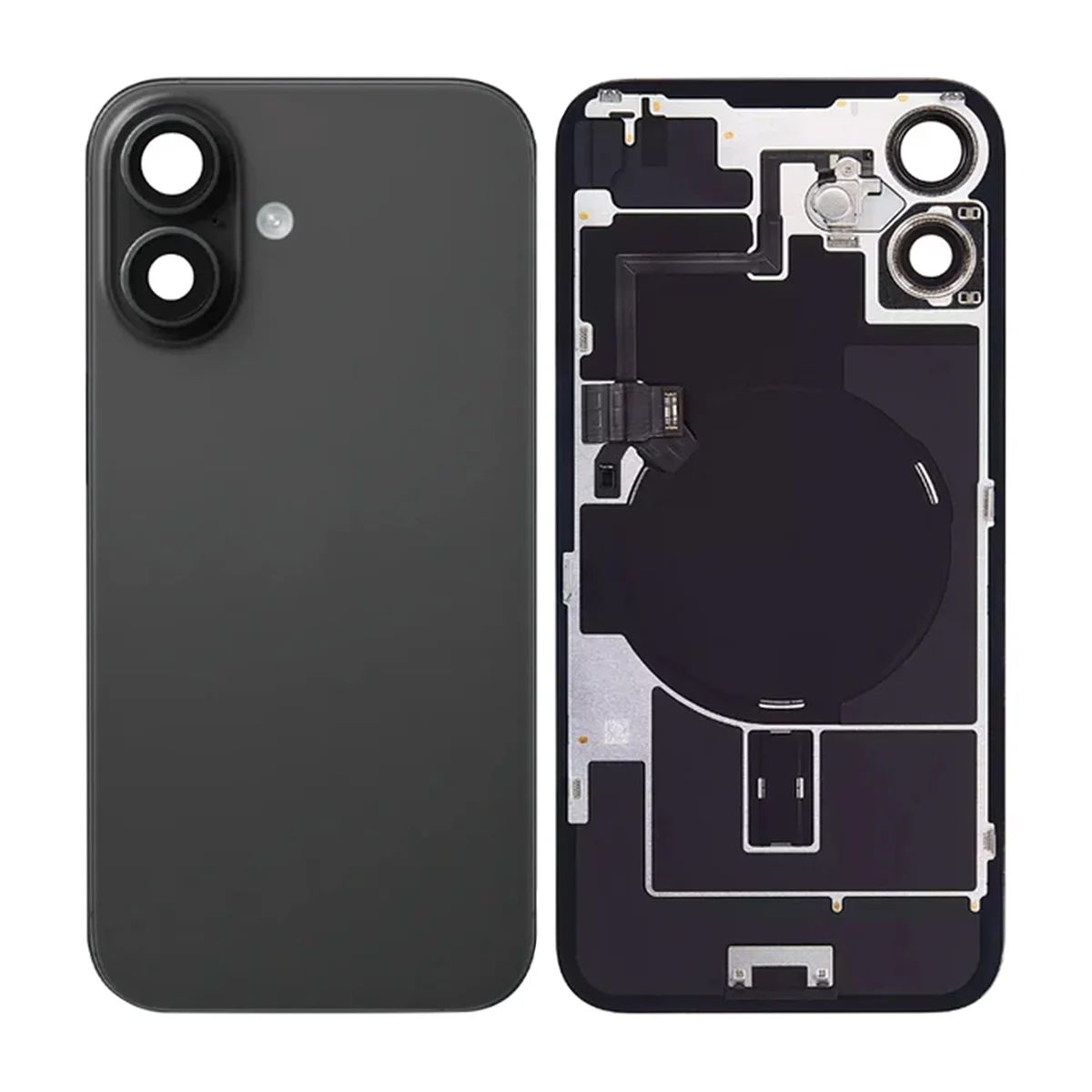 iPhone 16 Plus Baksida Glas med smådelar - Svart