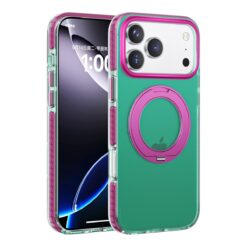 iridescent shockproof case with 360 degree rotatable kickstand for iphone 17 pro green 4