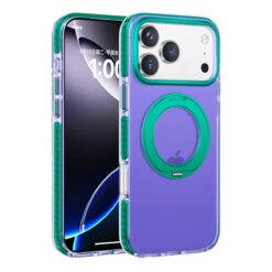 iridescent shockproof case with 360 degree rotatable kickstand for iphone 17 pro purple 2
