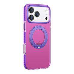 iridescent shockproof case with 360 degree rotatable kickstand for iphone 17 pro rose red 4